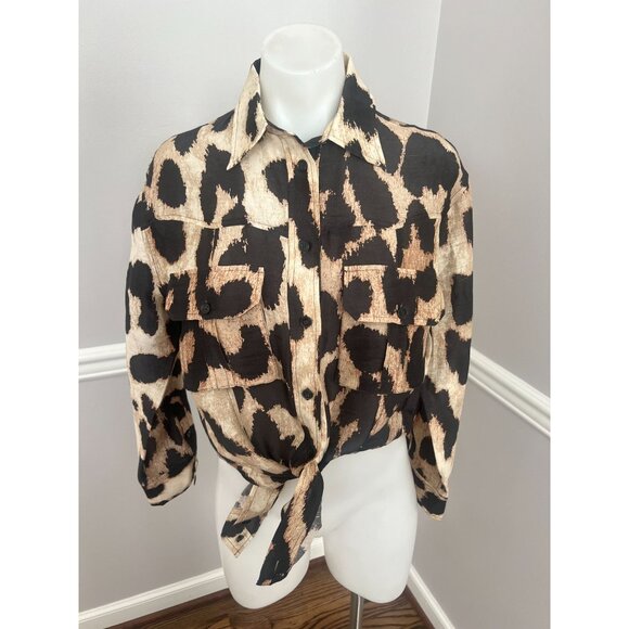 GANNI Silk Linen Leopard Print Shirt + Matching Shorts SET Size 32 XS - Picture 10 of 13